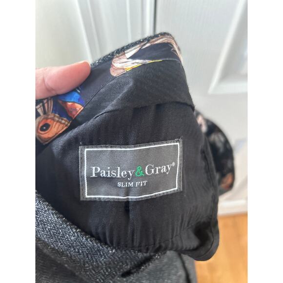 Paisley & Gray Grey Herringbone Tweed Wool Blend Slim Fit Trousers 36/30 - Picture 7 of 8